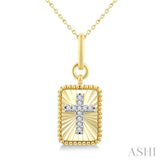 1/20 Ctw Latin Cross Round Cut Diamond Pirouette Rectangular Fluted Medallion Fashion Pendant With Chain in 10K Yellow and White Gold