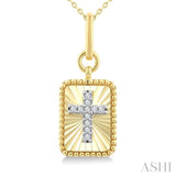 1/20 Ctw Latin Cross Round Cut Diamond Pirouette Rectangular Fluted Medallion Fashion Pendant With Chain in 10K Yellow and White Gold