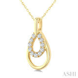 1/10 Ctw Overlay Pear Shaped Frame Round Cut Golden Glow Diamond Fashion Drop Petite Pendant With Chain in 10K Yellow Gold