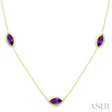1/4 Ctw Marquise Cut 8X4MM Amethyst and Round Cut Diamond Station Necklace in 10K Yellow Gold