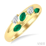 4X3 MM Pear and 4X2 MM Marquise shape Emerald and 1/4 Ctw Pear Cut Diamond Fashion Band in 14K Yellow Gold