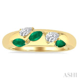 4X3 MM Pear and 4X2 MM Marquise shape Emerald and 1/4 Ctw Pear Cut Diamond Fashion Band in 14K Yellow Gold