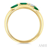 4X3 MM Pear and 4X2 MM Marquise shape Emerald and 1/4 Ctw Pear Cut Diamond Fashion Band in 14K Yellow Gold
