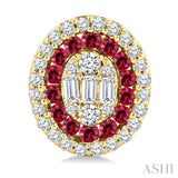 1/3 Ctw Oval Shape 1.35MM Ruby, Baguette and Round Cut Diamond Fusion Precious Fashion Stud Earrings in 14K Yellow Gold