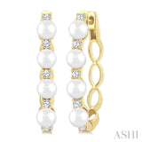 1/4 Ctw 4MM Cultured Pearl and Round Cut Diamond Fashion Hoop Earrings in 14K Yellow Gold
