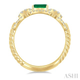1/4 Ctw 5X3MM Octagon Shape Emerald and Round Cut Diamond Precious Rectangular Open Link Fashion Ring in 14K Yellow Gold