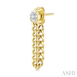 1/3 Ctw Bezel Set Oval Cut Diamond Curb Link Chain Dangler Fashion Earrings in 14K Yellow Gold