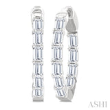 2 Ctw Emerald Cut Diamond Inside Out Fashion Hoop Earrings in 14K White Gold