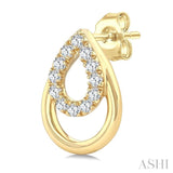1/6 Ctw Overlay Pear Shaped Frame Round Cut Golden Glow Diamond Fashion Drop Earrings in 10K Yellow Gold