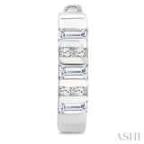 1/4 Ctw Ribbed Baguette and Round Cut Diamond Huggie Petite Earrings in 10K White Gold