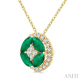 5x2.5 MM Marquise Shape Emerald and 1/6 Ctw Round Cut Diamond Fashion Precious Pendant With Chain in 10K Yellow Gold