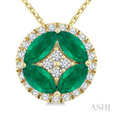 5x2.5 MM Marquise Shape Emerald and 1/6 Ctw Round Cut Diamond Fashion Precious Pendant With Chain in 10K Yellow Gold