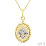 1/20 Ctw Fleur De Lis Motif Fluted Medallion Round Cut Diamond Pirouette Fashion Pendant With Chain in 10K Yellow and White Gold