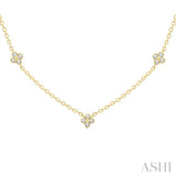 1/3 Ctw Clover Motif Bezel Set Round Cut Diamond Station Necklace in 10K Yellow Gold