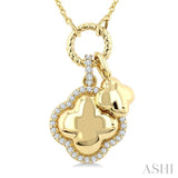 1/6 Ctw Overlay Clover Charm Round Cut Diamond Fashion Pendant With Chain in 10K Yellow Gold