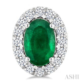 6x4 MM Oval Shape Emerald and 1/4 Ctw Round Cut Diamond Halo Precious Stud Earrings in 14K White Gold