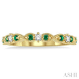 1.35 MM Emerald and 1/10 Ctw Round Cut Diamond Precious Wedding Band in 14K Yellow Gold