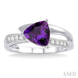 8x8 MM Trillion Cut Amethyst and 1/20 Ctw Round Cut Diamond Ring in 10K White Gold
