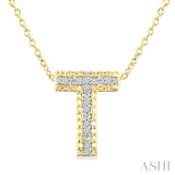 1/20 Ctw Bubble Accent Initial 'T' Round Cut Diamond Fashion Pendant With Chain in Yellow Gold Vermeil