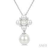 4MM & 8MM White Cultured Pearl and 1/20 Ctw Round Cut Diamond Fashion Pendant With Chain in 10K White Gold