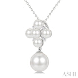 4MM & 8MM White Cultured Pearl and 1/20 Ctw Round Cut Diamond Fashion Pendant With Chain in 10K White Gold