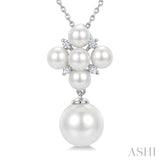 4MM & 8MM White Cultured Pearl and 1/20 Ctw Round Cut Diamond Fashion Pendant With Chain in 10K White Gold