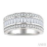 1 1/2 Ctw Channel Set Baguette and Round Cut Diamond Wedding Band in 14K White Gold