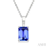 7X5MM Octagon Shape Tanzanite Precious Solitaire Pendant With Chain in 14K White Gold