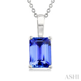 7X5MM Octagon Shape Tanzanite Precious Solitaire Pendant With Chain in 14K White Gold