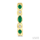 4X2MM Marquise Cut Emerald and 1/20 Ctw Bezel Set Round cut Diamond Precious Fashion Hoop Earrings in 10K Yellow Gold