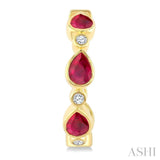 4X3 MM Pear Shape Ruby and 1/20 Ctw Bezel Set Round Cut Diamond Fashion Hoop Earrings in 10K Yellow Gold