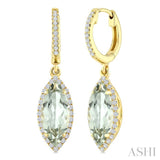 12X5 MM Evoque Gemstones Marquise Shape Green Amethyst and 1/3 Ctw Round Cut Diamond Semi-Precious Earrings in 10K Yellow Gold