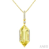 16X6 MM Evoque Gemstones Hexagon Shape Lemon Quartz and 1/10 Ctw Round Cut Diamond Semi-Precious Pendant With Chain in 10K Yellow Gold