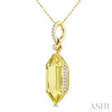 16X6 MM Evoque Gemstones Hexagon Shape Lemon Quartz and 1/10 Ctw Round Cut Diamond Semi-Precious Pendant With Chain in 10K Yellow Gold