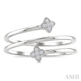 1/20 Ctw Split Double Clover Coil Round Cut Diamond Open Fashion Ring in 10K White Gold