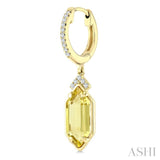 12X5 MM Evoque Gemstones Hexagon Shape Lemon Quartz and 1/6 Ctw Round Cut Diamond Semi-Precious Earrings in 10K Yellow Gold
