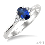 1/20 Ctw Oval Cut 6X4 MM Sapphire and Round Cut Diamond Precious Ring in 10K White Gold