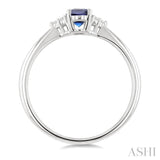 1/20 Ctw Oval Cut 6X4 MM Sapphire and Round Cut Diamond Precious Ring in 10K White Gold