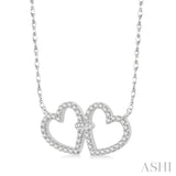 1/4 Ctw Coupled Twin Heart Round Cut Diamond Necklace in 14K White Gold