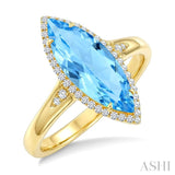 16X7 MM Evoque Gemstones Marquise Shape Blue Topaz and 1/6 Ctw Round Cut Diamond Semi-Precious Ring in 10K Yellow Gold