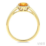16X6 MM Evoque Gemstone Oval Shape Citrine and 1/6 Ctw Round Cut Diamond Semi-Precious Ring in 10K Yellow Gold
