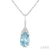 1/50 Ctw Oval Cut 6X4 MM Aquamarine and Round Cut Diamond semi-precious Pendant With Chain in 10K white Gold