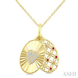 1 MM Round Cut Ruby and 1/10 Ctw Round Cut Diamond  Fluted Heart Shaped Precious Pendant with Chain in 10K Yellow Gold