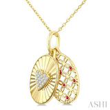 1 MM Round Cut Ruby and 1/10 Ctw Round Cut Diamond  Fluted Heart Shaped Precious Pendant with Chain in 10K Yellow Gold
