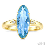 16X6 MM Evoque Gemstones Oval Shape Blue Topaz and 1/50 Ctw Round Cut Diamond Semi-Precious Ring in 10K Yellow Gold