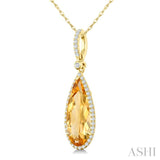 16X6 MM Evoque Gemstone Pear Shape Citrine and 1/5 Ctw Round Cut Diamond Semi-Precious Pendant With Chain in 10K Yellow Gold