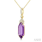 16X6 MM Evoque Gemstones Hexagon Shape Amethyst and 1/10 Ctw Round Cut Diamond Semi-Precious Pendant With Chain in 10K Yellow Gold