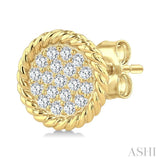 1/5 Ctw Round Cut Diamond Rope Border Circle Motif Fashion Stud Earrings in 10K Yellow Gold