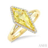 16X7 MM Evoque Gemstones Kite Shape Lemon Quartz and 1/6 Ctw Round Cut Diamond Semi-Precious Ring in 10K Yellow Gold