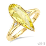 16X6 MM Evoque Gemstones Pear Shape Lemon Quartz and 1/50 Ctw Round Cut Diamond Semi-Precious Ring in 10K Yellow Gold